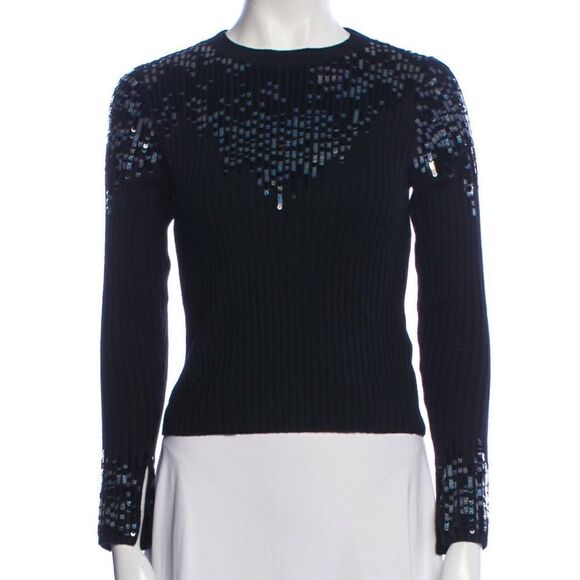 NWT Jonathan SIMKHAI Black Ribbed Sweater With Sequins Medium - Picture 1 of 15